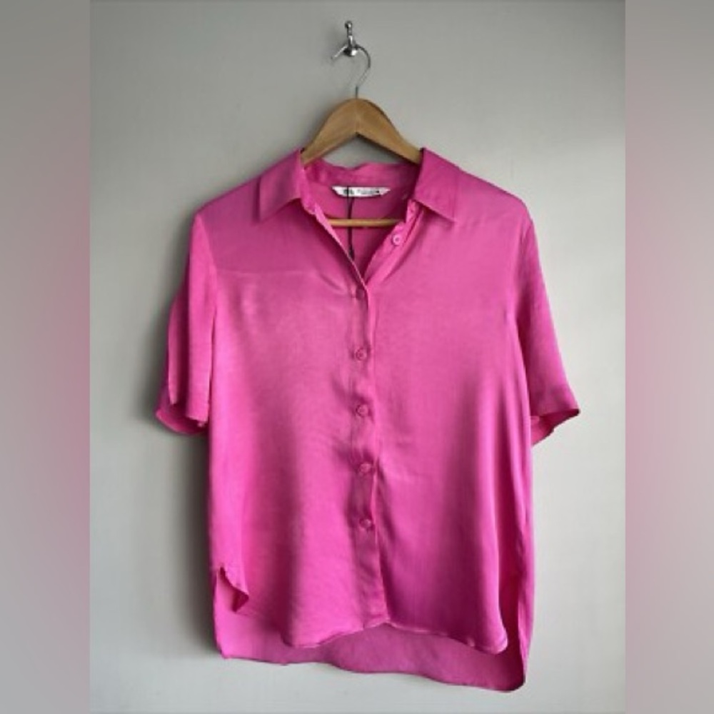 Zara Bright Pink Short Sleeve Blouse